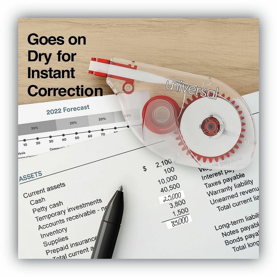 Side-Application Correction Tape, Non-Refillable, Transparent Gray/Red Applicator, 0.2" x 393", 10/Pack