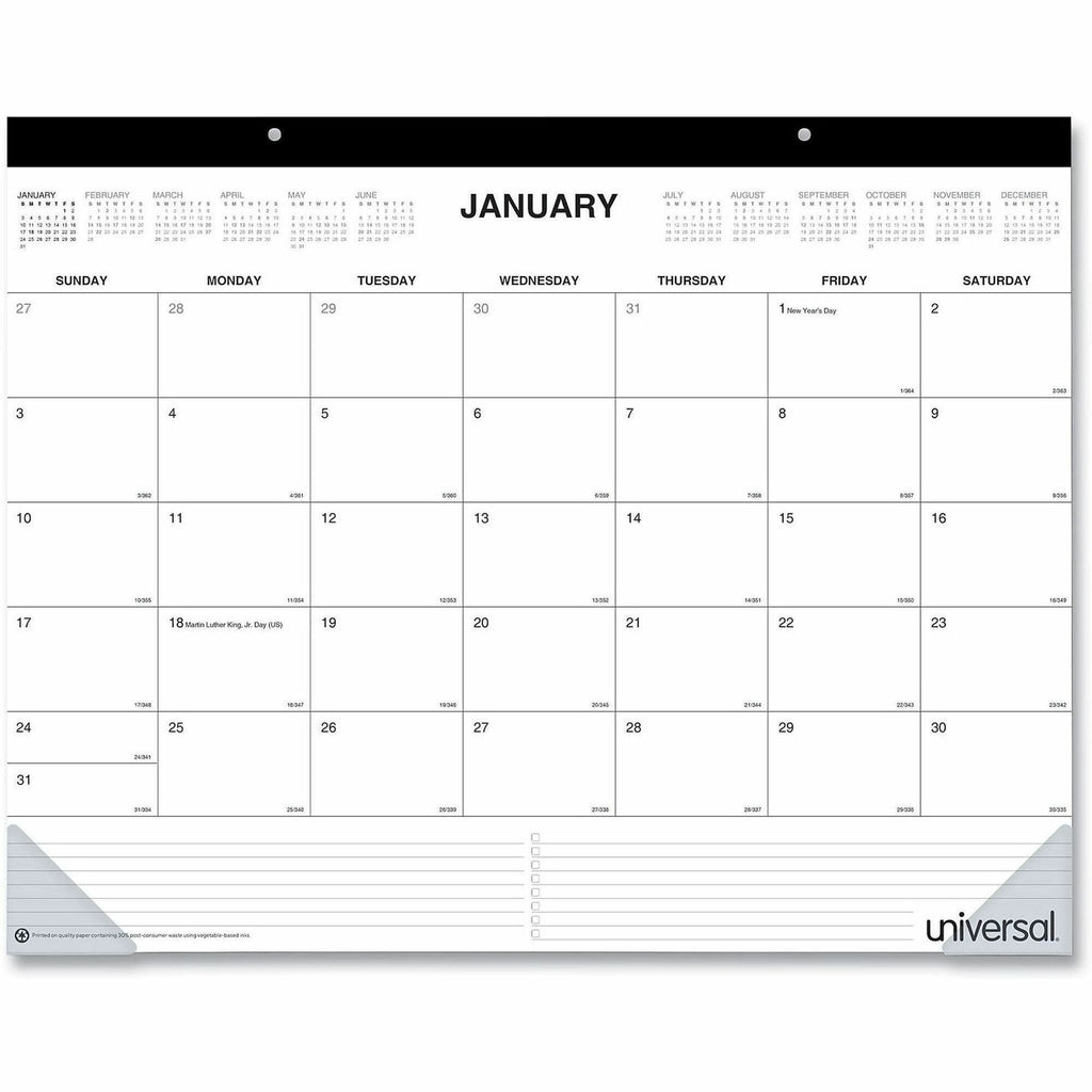 Desk Pad Calendar, 22 x 17, White/Black Sheets, Black Binding, Clear Corners, 12-Month (Jan to Dec): 2024