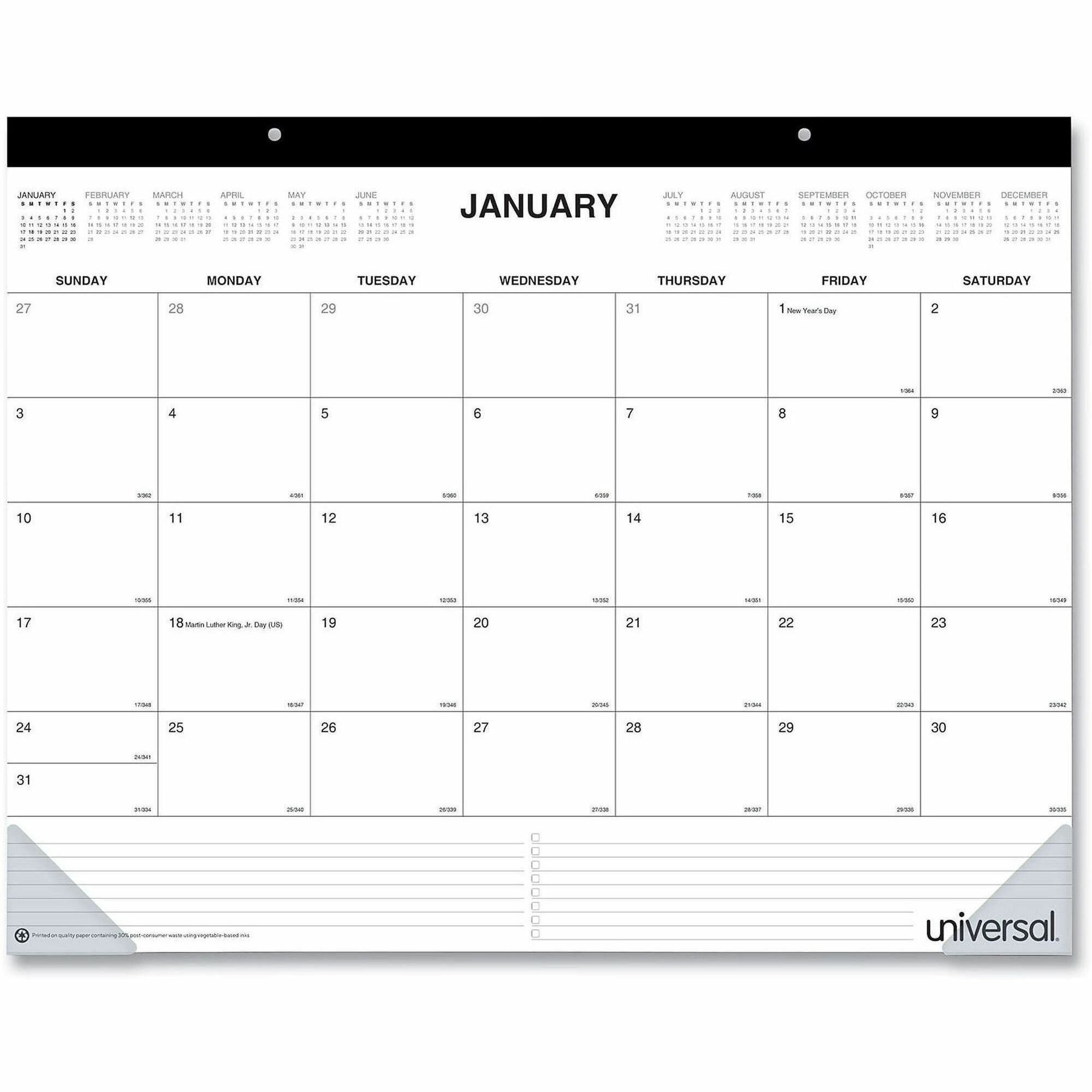 Desk Pad Calendar, 22 x 17, White/Black Sheets, Black Binding, Clear Corners, 12-Month (Jan to Dec): 2024