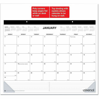 Desk Pad Calendar, 22 x 17, White/Black Sheets, Black Binding, Clear Corners, 12-Month (Jan to Dec): 2024