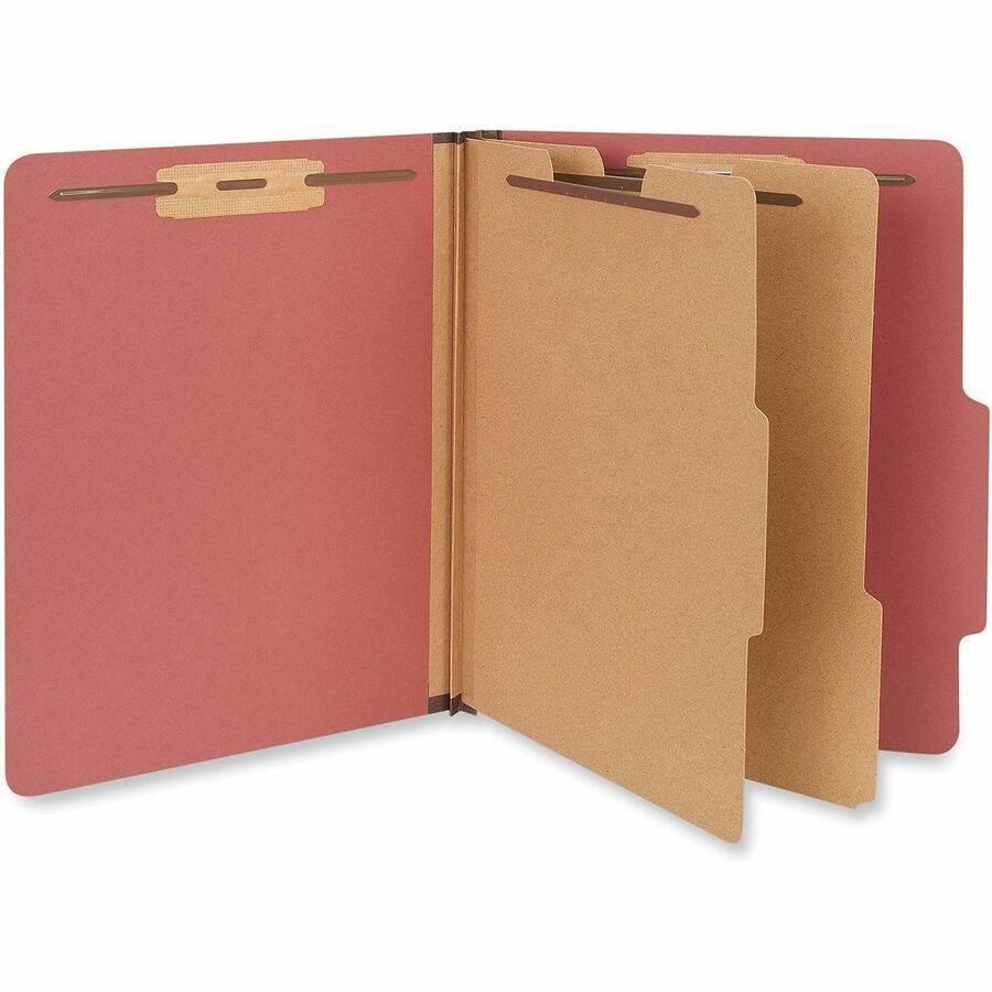 Six-Section Classification Folders, Heavy-Duty Pressboard Cover, 2 Dividers, 6 Fasteners, Letter Size, Brick Red, 20/Box