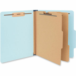 Six-Section Classification Folders, Heavy-Duty Pressboard Cover, 2 Dividers, 6 Fasteners, Letter Size, Light Blue, 20/Box
