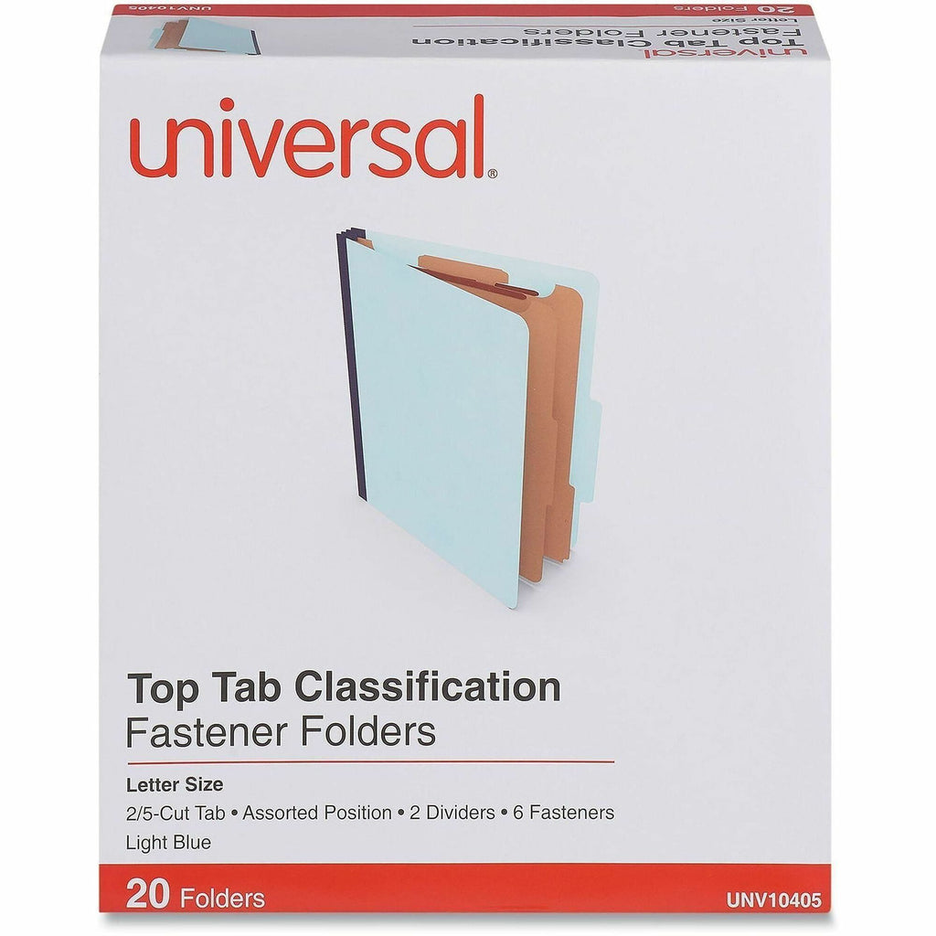 Six-Section Pressboard Classification Folders, 2.5" Expansion, 2 Dividers, 6 Fasteners, Letter Size, Light Blue, 20/Box