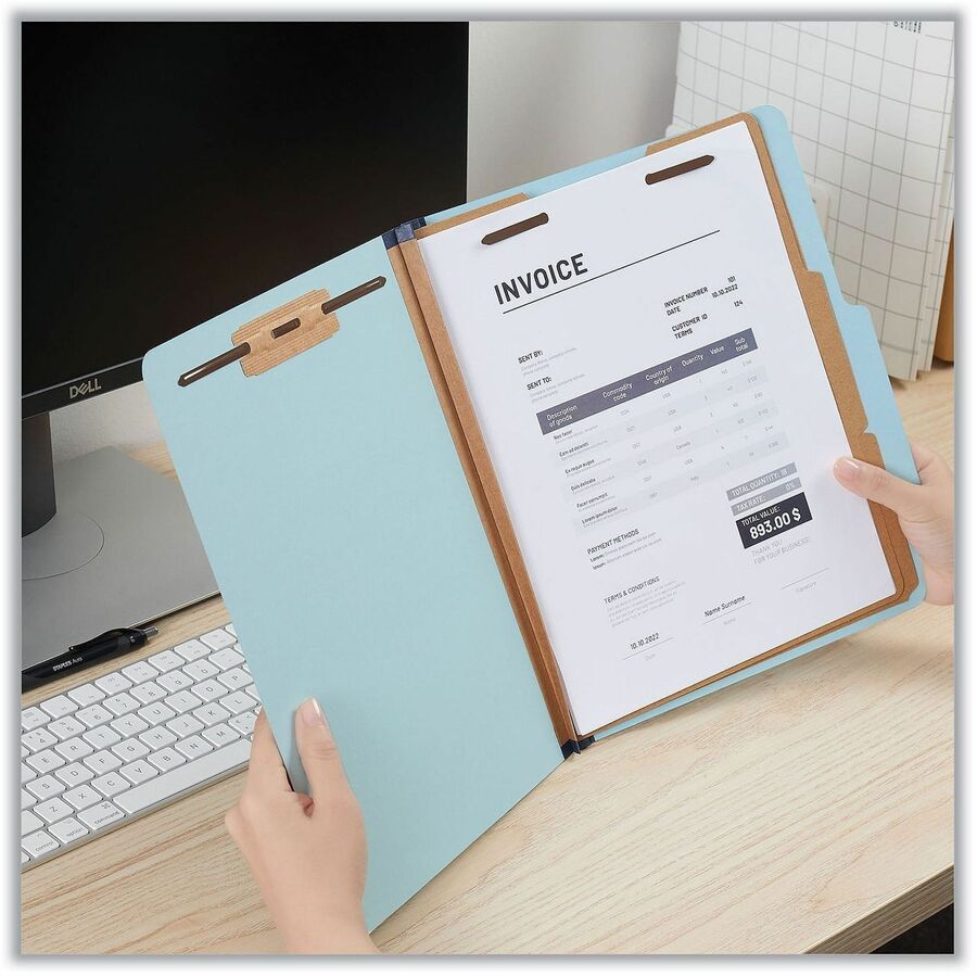 Six-Section Pressboard Classification Folders, 2.5" Expansion, 2 Dividers, 6 Fasteners, Letter Size, Light Blue, 20/Box