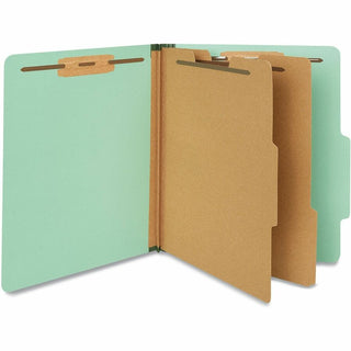 Six-Section Classification Folders, Heavy-Duty Pressboard Cover, 2 Dividers, 6 Fasteners, Letter Size, Light Green, 20/Box