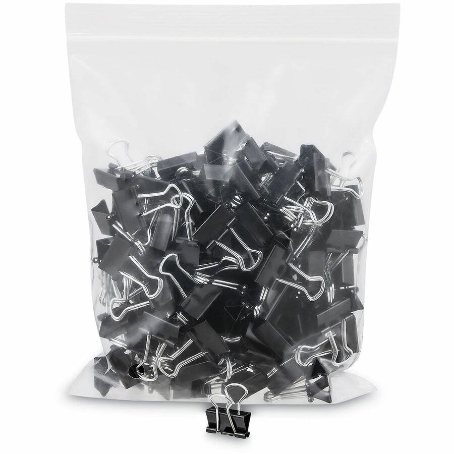 Binder Clip Zip-Seal Bag Value Pack, Mini, Black/Silver, 144/Pack