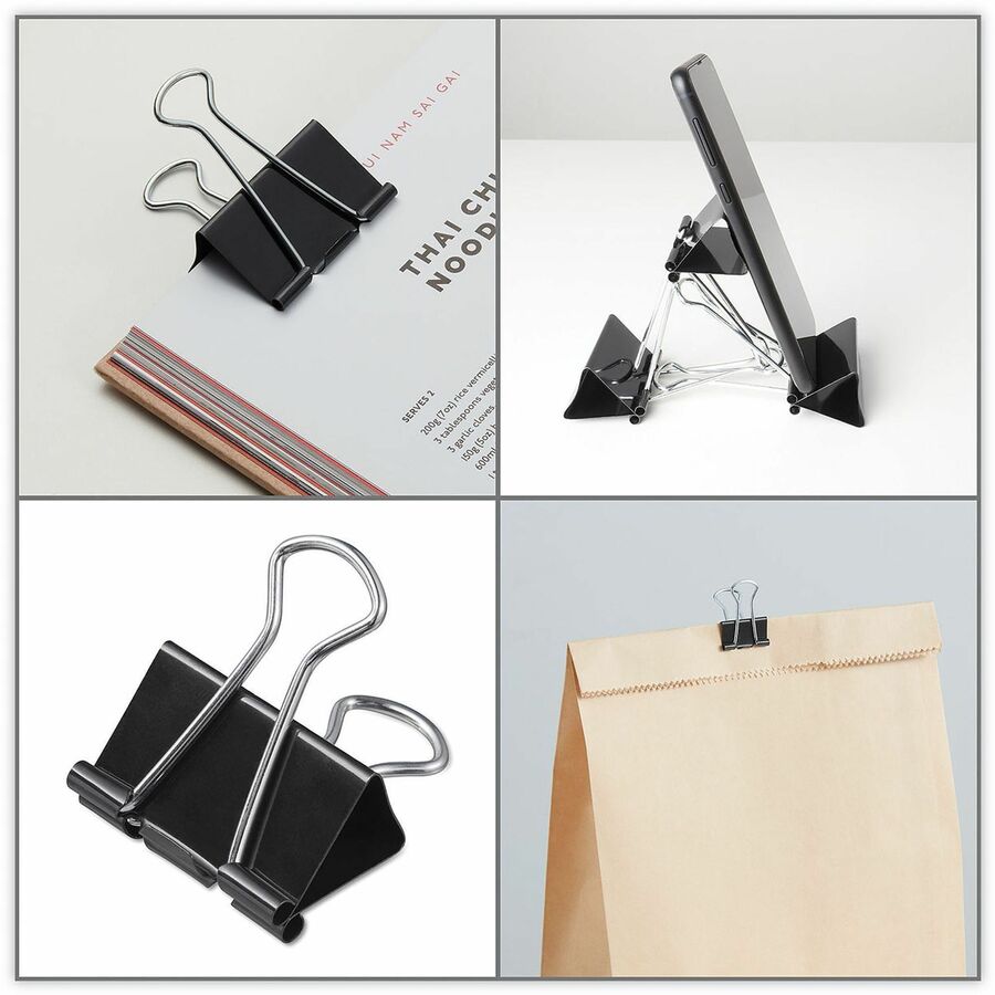 Binder Clips with Storage Tub, Large, Black/Silver, 12/Pack