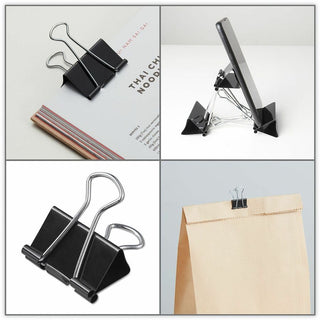 Binder Clips with Storage Tub, Large, Black/Silver, 12/Pack