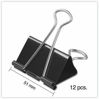 Binder Clips with Storage Tub, Large, Black/Silver, 12/Pack