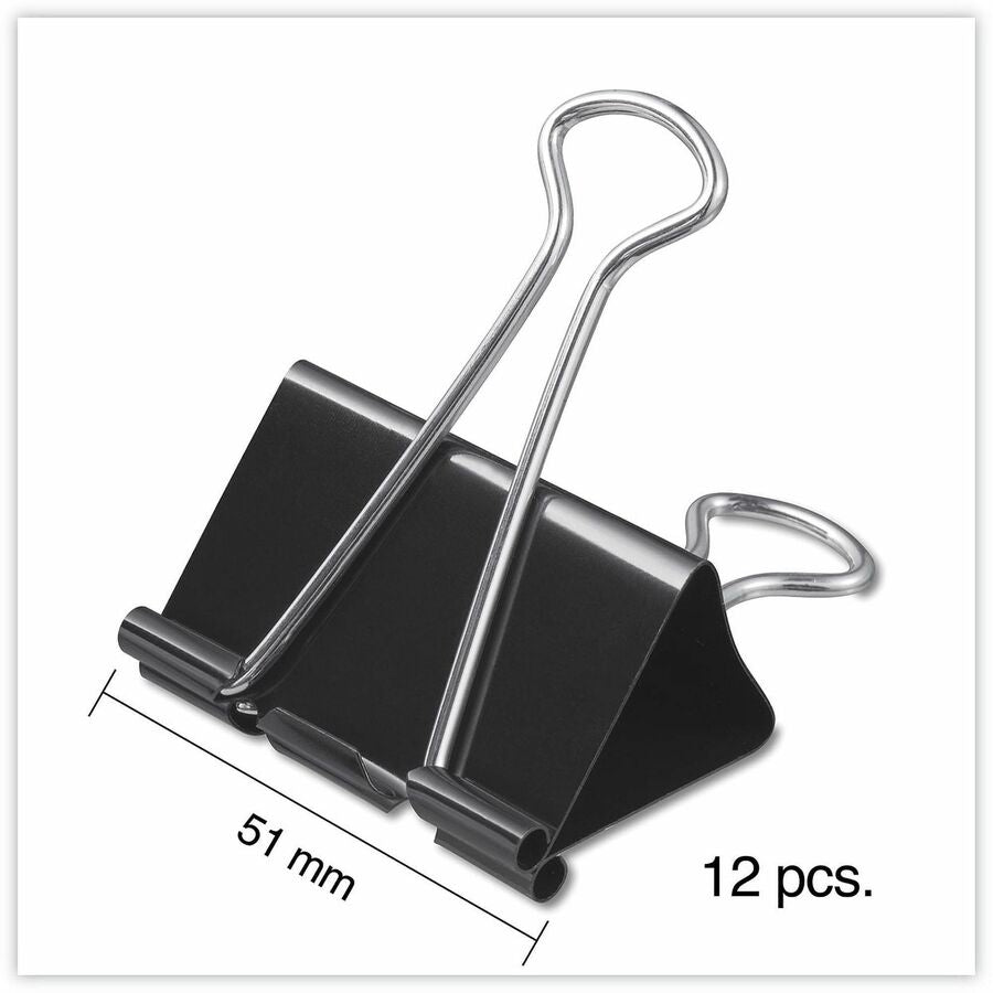 Binder Clips with Storage Tub, Large, Black/Silver, 12/Pack