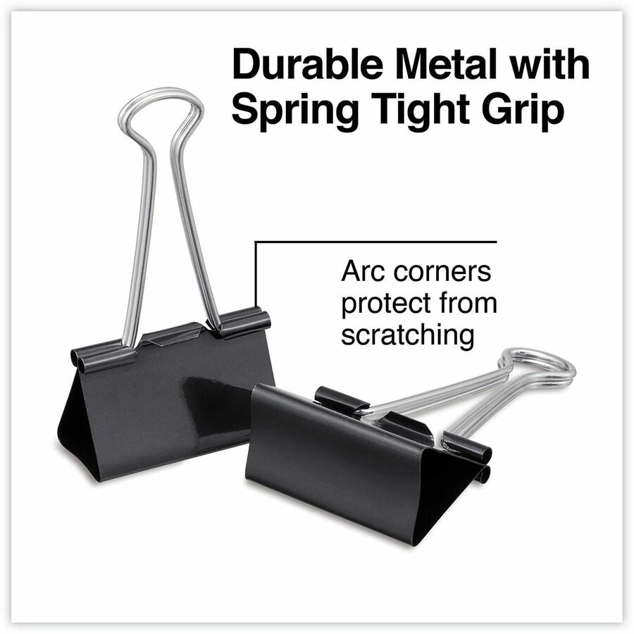 Binder Clips with Storage Tub, Large, Black/Silver, 12/Pack