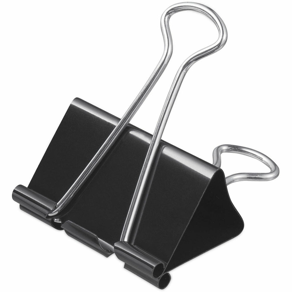 Binder Clips with Storage Tub, Large, Black/Silver, 12/Pack