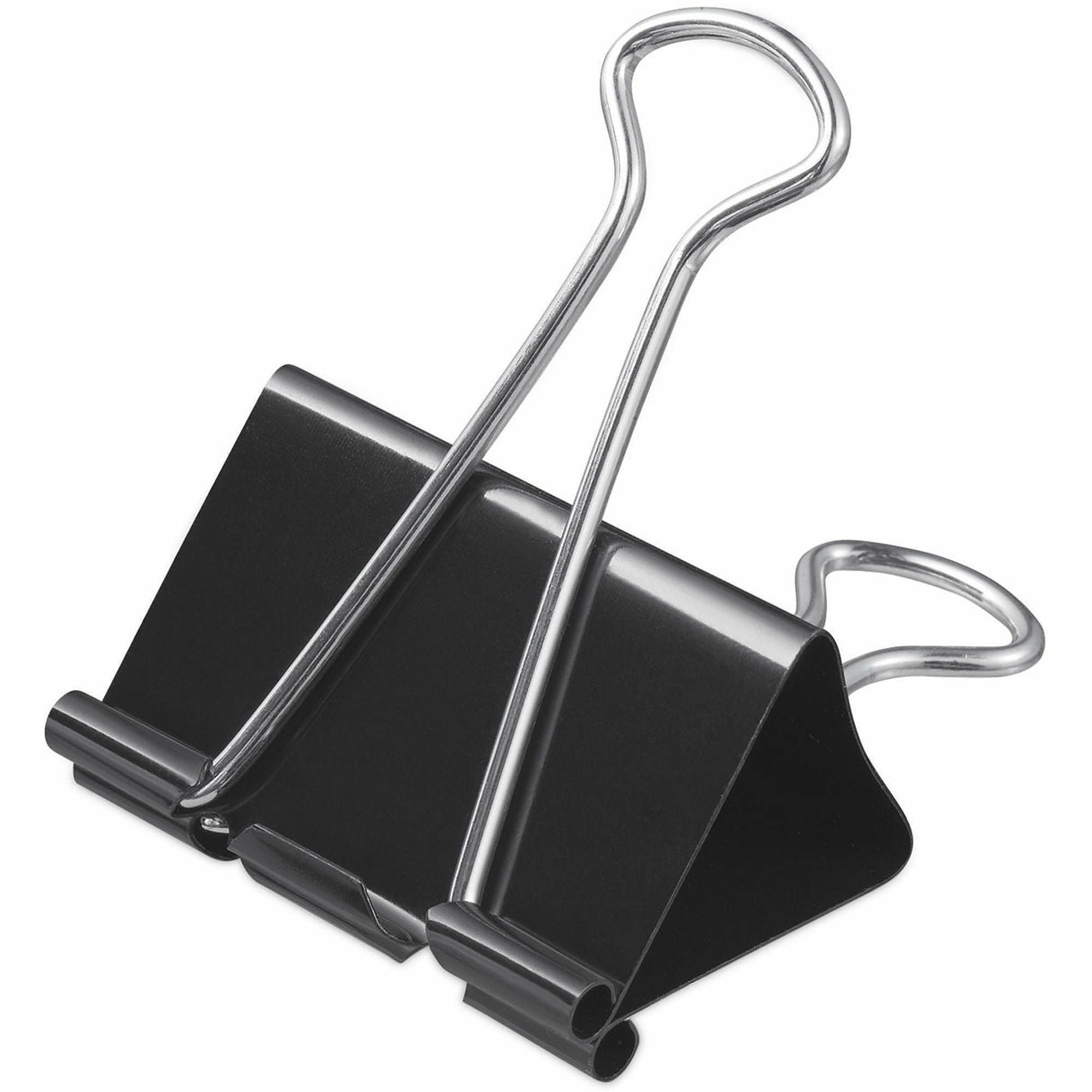 Binder Clips with Storage Tub, Large, Black/Silver, 12/Pack