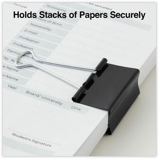 Binder Clips with Storage Tub, Large, Black/Silver, 12/Pack