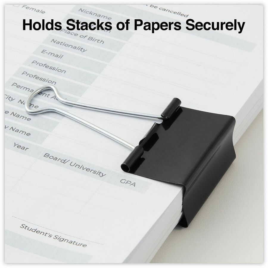 Binder Clips with Storage Tub, Large, Black/Silver, 12/Pack