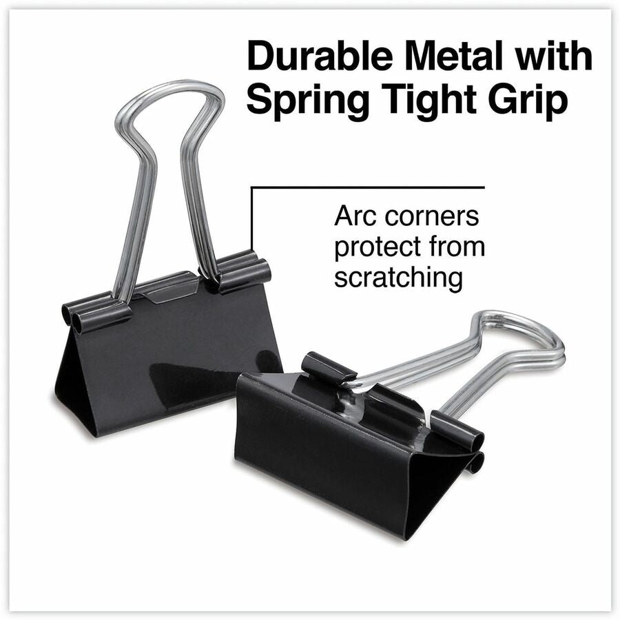 Binder Clips with Storage Tub, (50) Small (0.75"), (10) Medium (1.25"), Black/Silver
