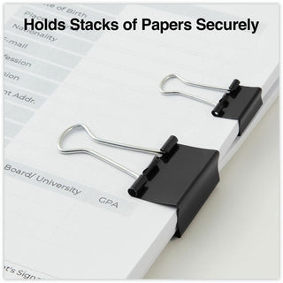 Binder Clips with Storage Tub, (50) Small (0.75"), (10) Medium (1.25"), Black/Silver