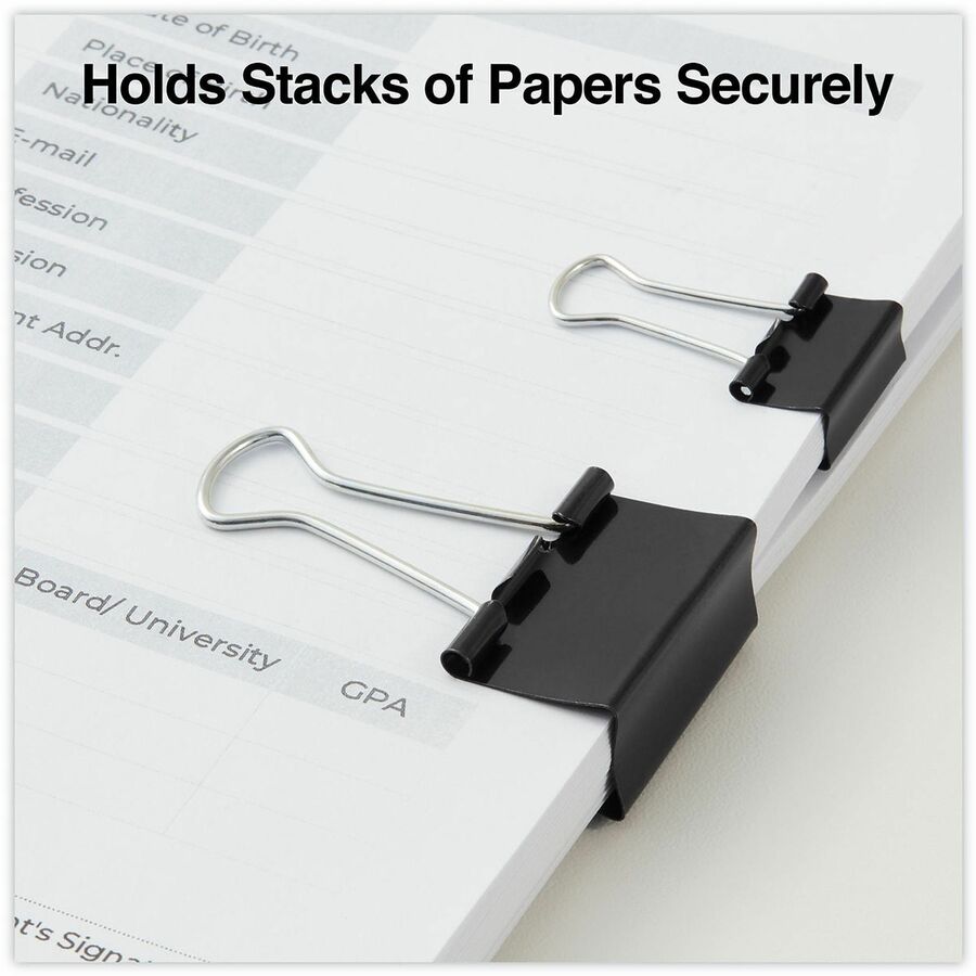 Binder Clips with Storage Tub, (50) Small (0.75"), (10) Medium (1.25"), Black/Silver