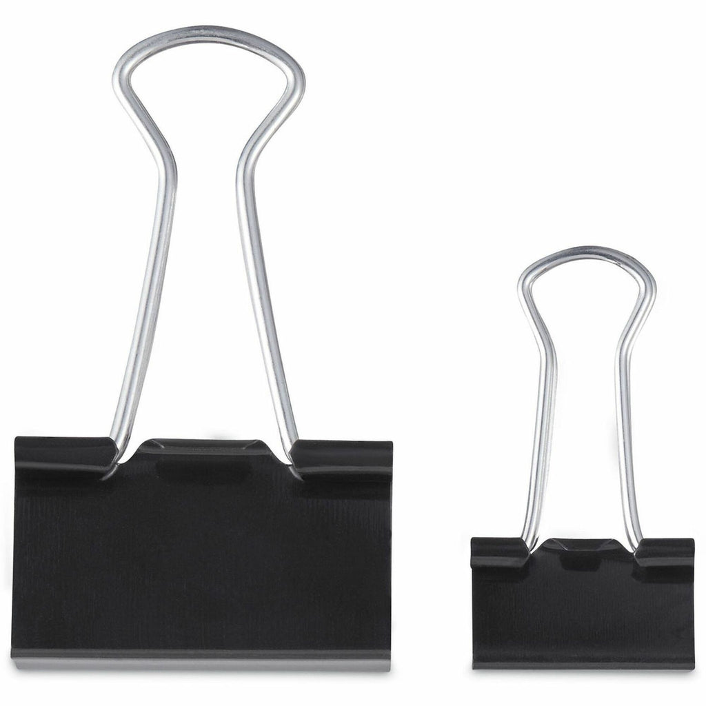 Binder Clips with Storage Tub, (50) Small (0.75"), (10) Medium (1.25"), Black/Silver