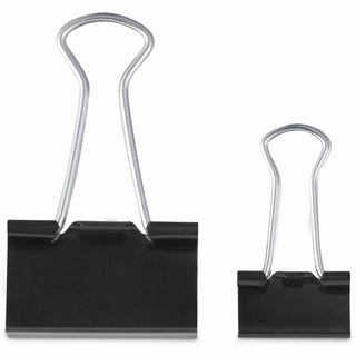 Binder Clips with Storage Tub, (50) Small (0.75"), (10) Medium (1.25"), Black/Silver