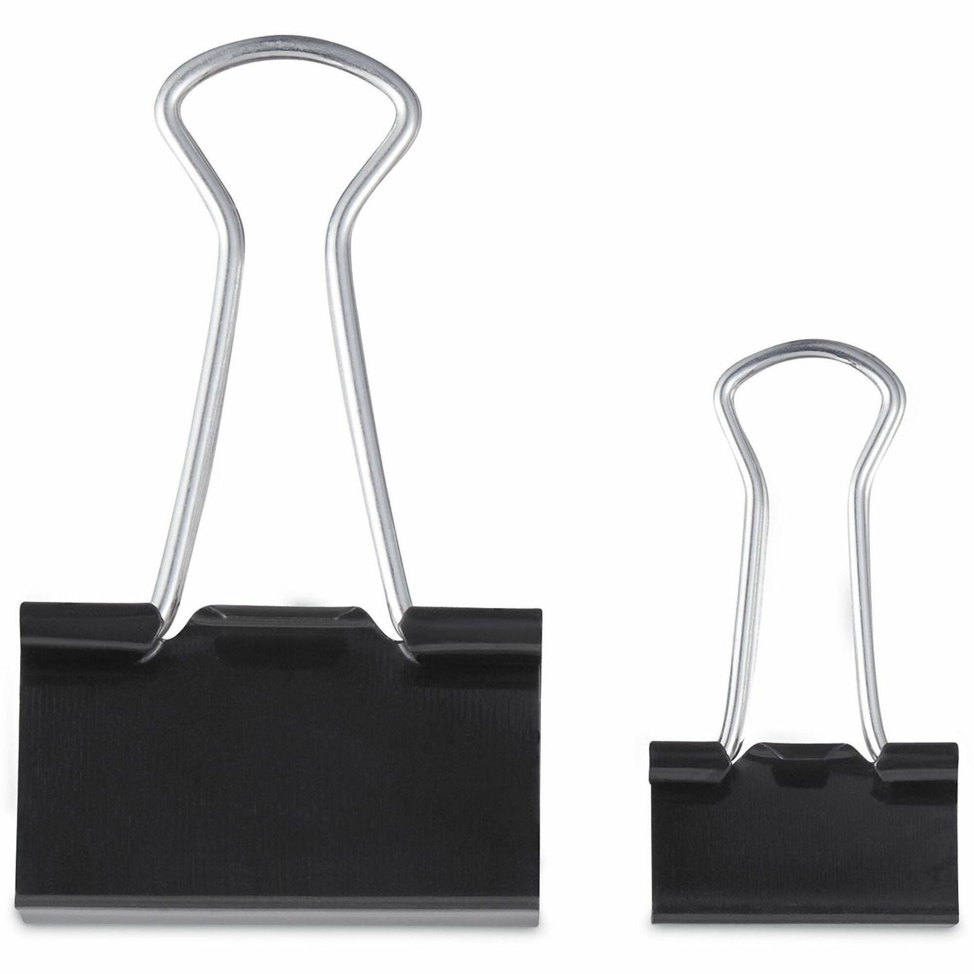 Binder Clips with Storage Tub, (50) Small (0.75"), (10) Medium (1.25"), Black/Silver