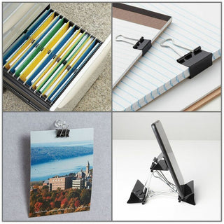Binder Clips with Storage Tub, (50) Small (0.75"), (10) Medium (1.25"), Black/Silver