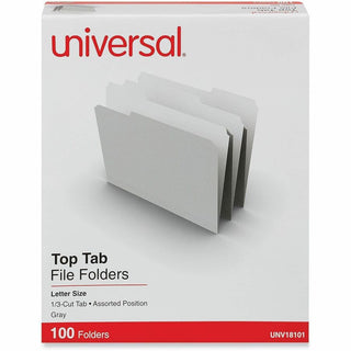 Top Tab File Folders, 1/3-Cut Tabs: Assorted, Letter Size, 0.75" Expansion, Gray, 100/Box