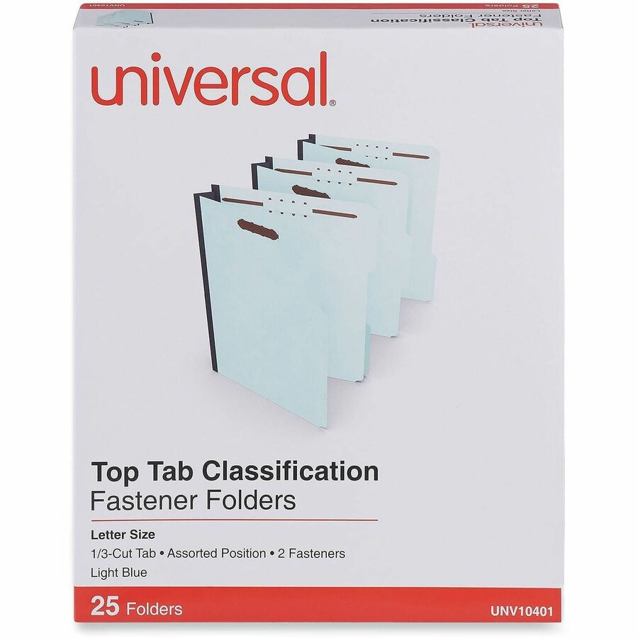 Top Tab Classification Folders, 2" Expansion, 2 Fasteners, Letter Size, Light Blue Exterior, 25/Box