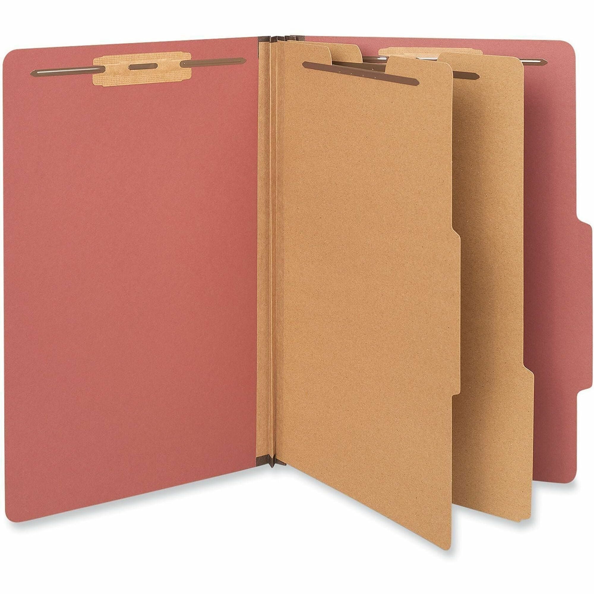 Six-Section Classification Folders, Heavy-Duty Pressboard Cover, 2 Dividers, 6 Fasteners, Legal Size, Brick Red, 20/Box
