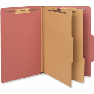 Six-Section Classification Folders, Heavy-Duty Pressboard Cover, 2 Dividers, 6 Fasteners, Legal Size, Brick Red, 20/Box