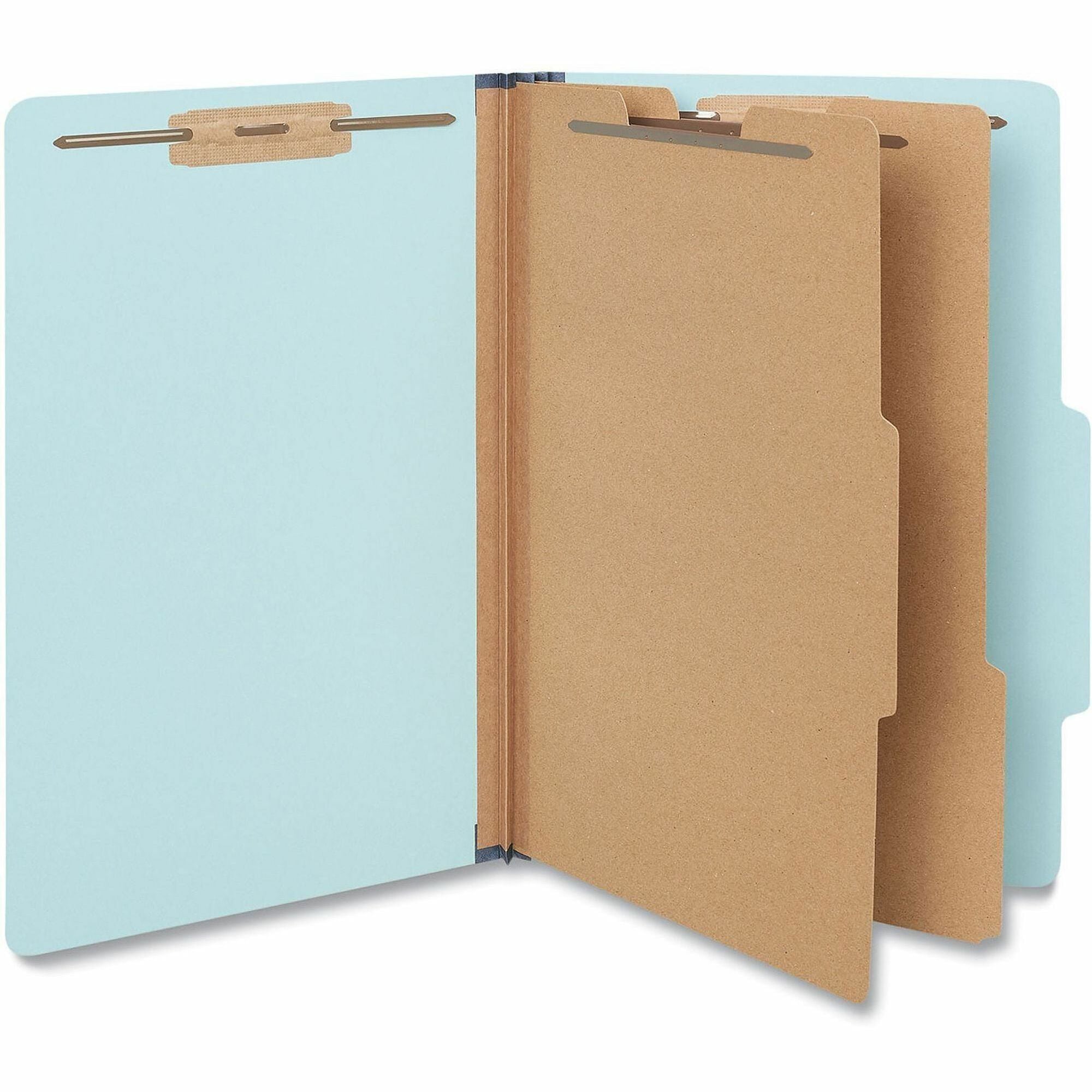 Six-Section Classification Folders, Heavy-Duty Pressboard Cover, 2 Dividers, 6 Fasteners, Legal Size, Light Blue, 20/Box