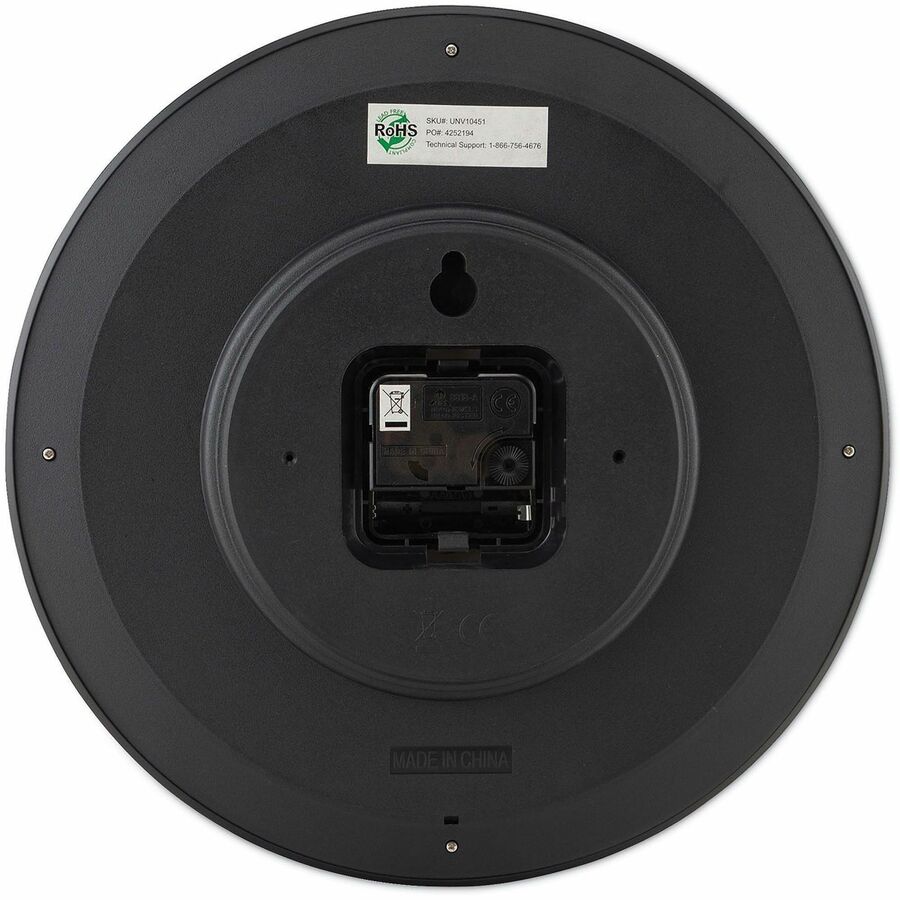 Whisper Quiet Clock, 12" Overall Diameter, Black Case, 1 AA (sold separately)