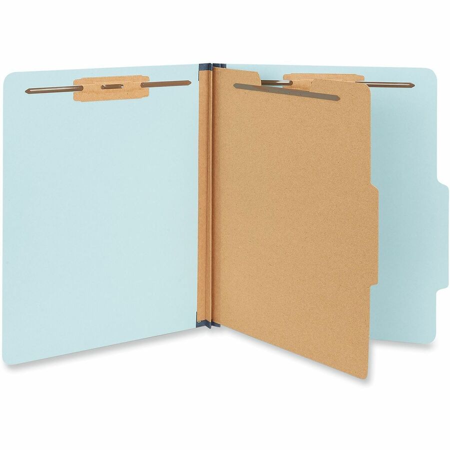 Four-Section Pressboard Classification Folders, 1.75" Expansion, 1 Divider, 4 Fasteners, Letter Size, Light Blue, 20/Box