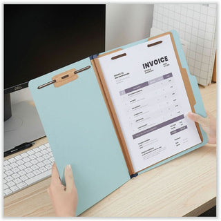 Four-Section Pressboard Classification Folders, 1.75" Expansion, 1 Divider, 4 Fasteners, Letter Size, Light Blue, 20/Box