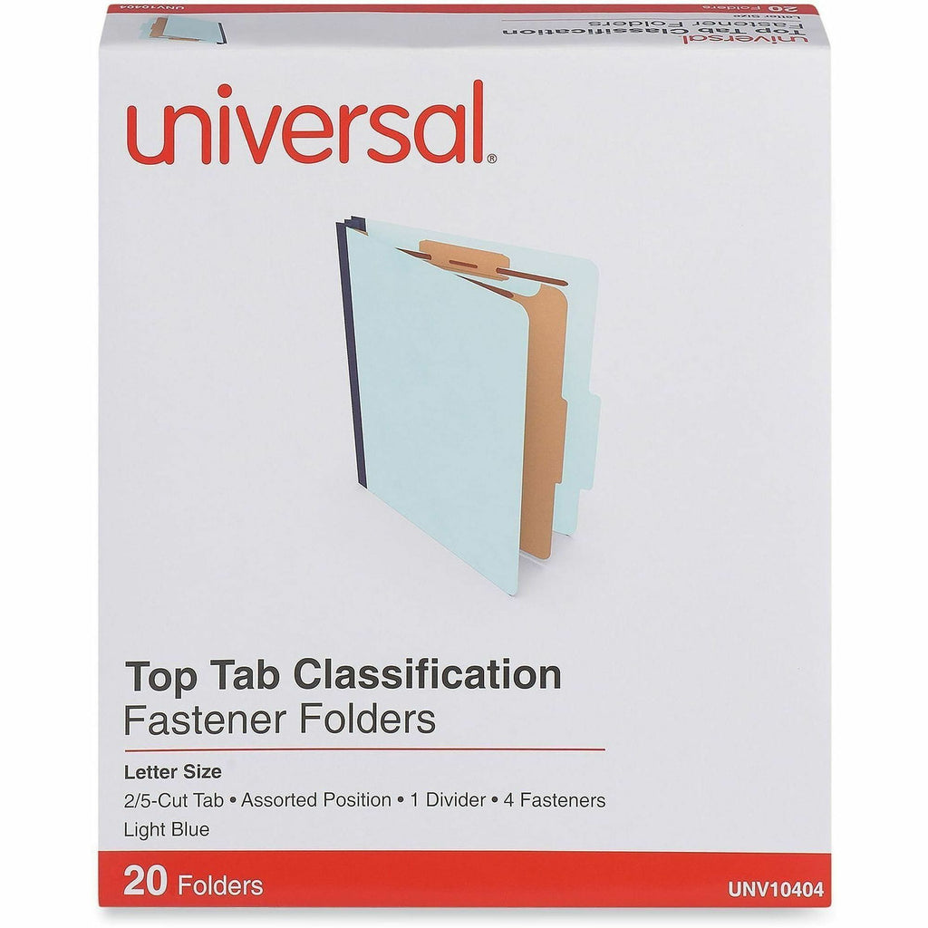 Four-Section Pressboard Classification Folders, 1.75" Expansion, 1 Divider, 4 Fasteners, Letter Size, Light Blue, 20/Box