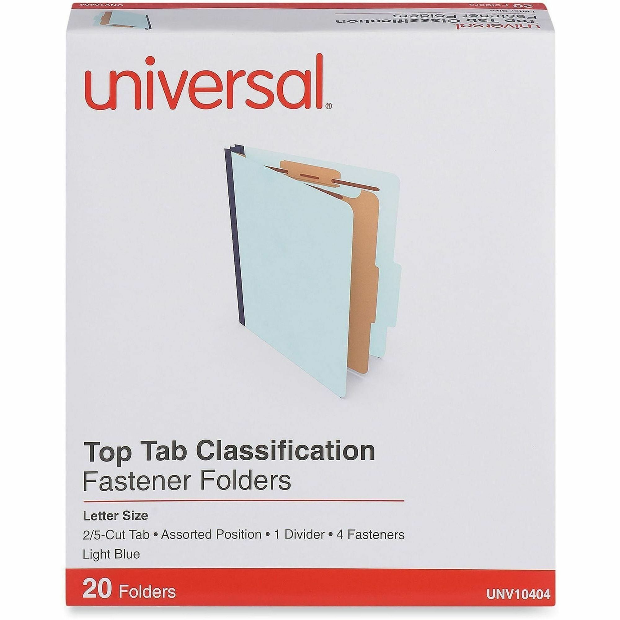 Four-Section Pressboard Classification Folders, 1.75" Expansion, 1 Divider, 4 Fasteners, Letter Size, Light Blue, 20/Box