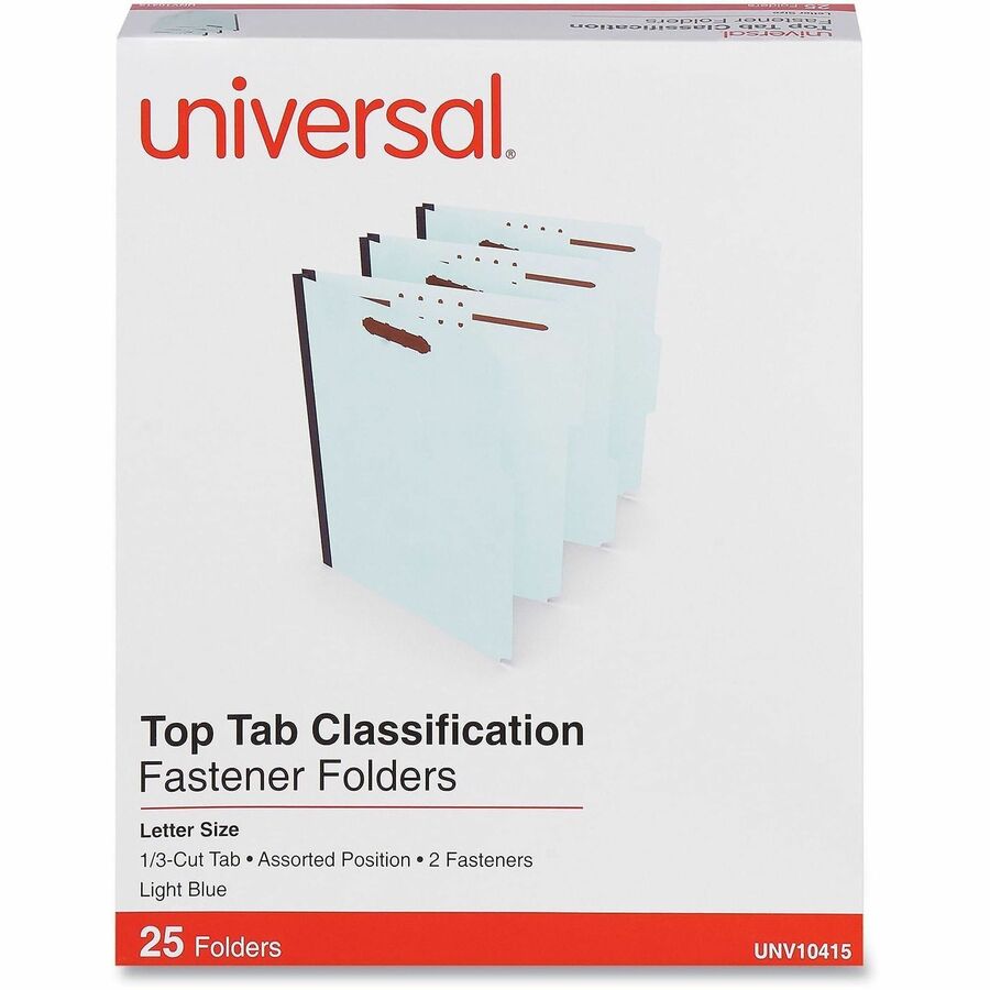 Top Tab Classification Folders, 1" Expansion, 2 Fasteners, Letter Size, Light Blue Exterior, 25/Box