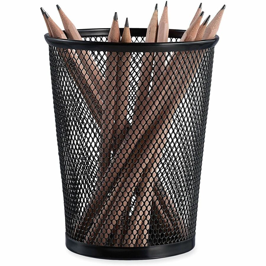 Jumbo Steel Mesh Pencil Cup, 4.38" Diameter x 5.38"h, Black