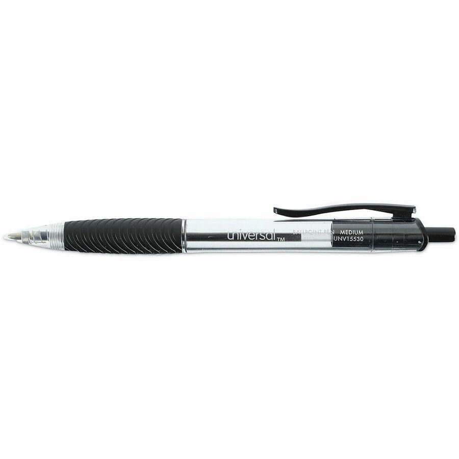 Comfort Grip Ballpoint Pen, Retractable, Medium 1 mm, Black Ink, Clear/Black Barrel, 48/Pack