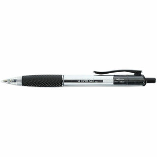 Comfort Grip Ballpoint Pen, Retractable, Medium 1 mm, Black Ink, Clear/Black Barrel, 48/Pack