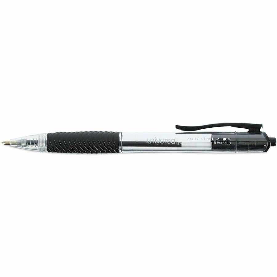 Comfort Grip Ballpoint Pen, Retractable, Medium 1 mm, Black Ink, Clear/Black Barrel, 48/Pack