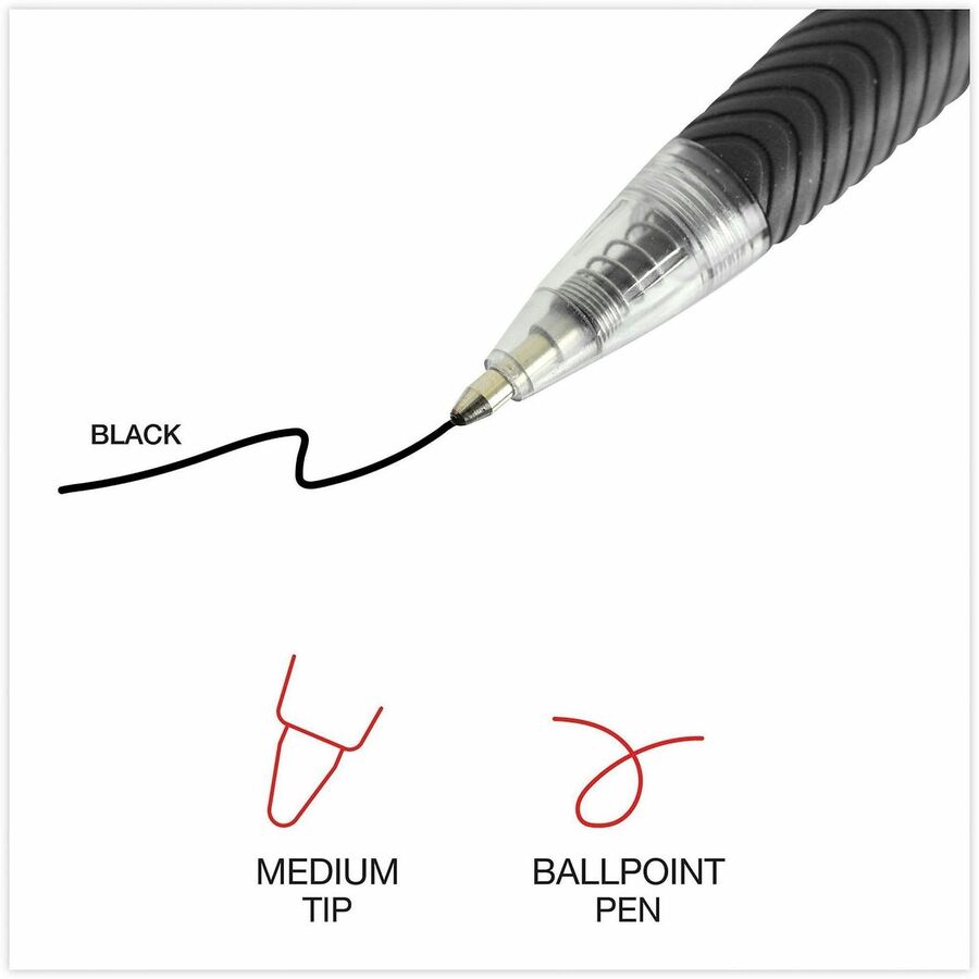 Comfort Grip Ballpoint Pen, Retractable, Medium 1 mm, Black Ink, Clear/Black Barrel, 48/Pack