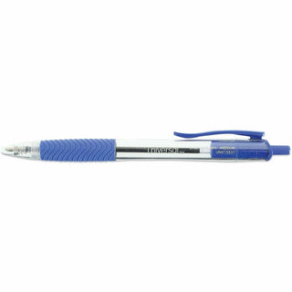 Comfort Grip Ballpoint Pen, Retractable, Medium 1 mm, Blue Ink, Clear/Blue Barrel, Dozen