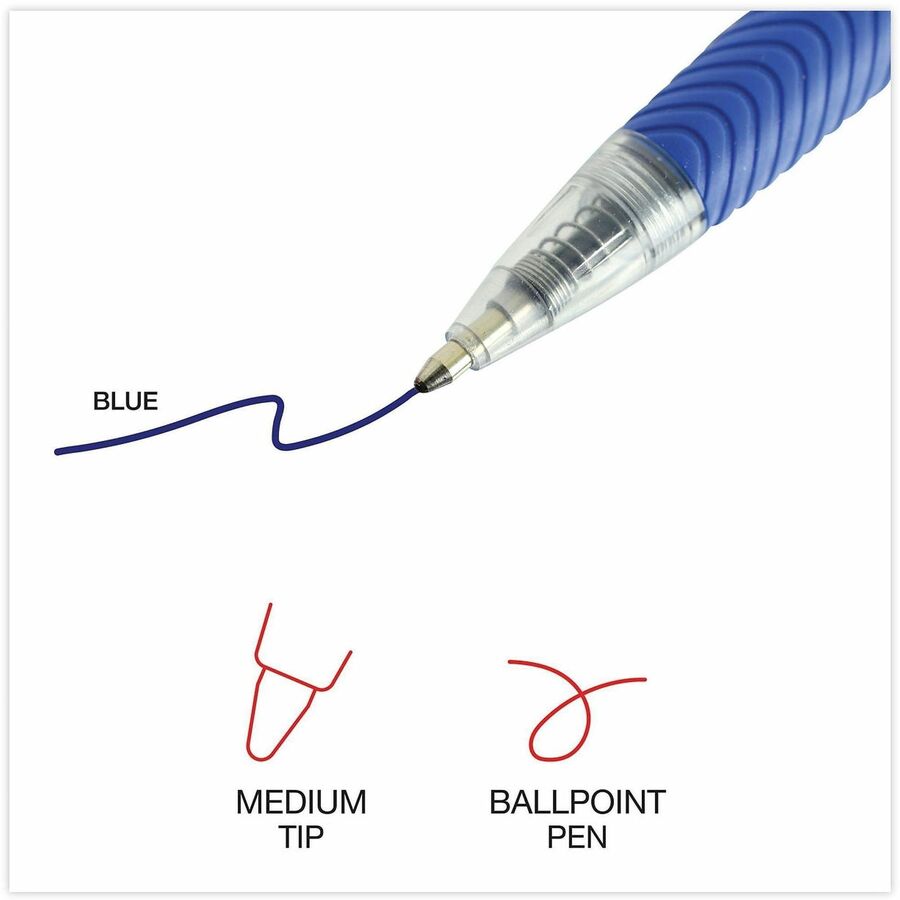Comfort Grip Ballpoint Pen, Retractable, Medium 1 mm, Blue Ink, Clear/Blue Barrel, Dozen