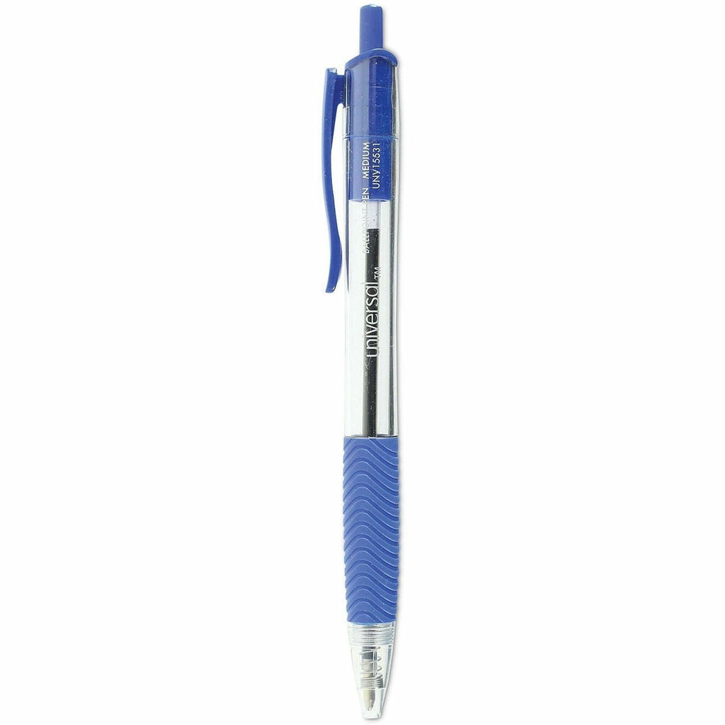 Comfort Grip Ballpoint Pen, Retractable, Medium 1 mm, Blue Ink, Clear/Blue Barrel, Dozen