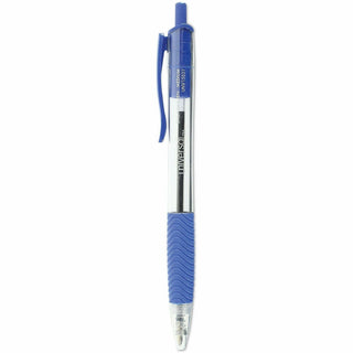 Comfort Grip Ballpoint Pen, Retractable, Medium 1 mm, Blue Ink, Clear/Blue Barrel, Dozen