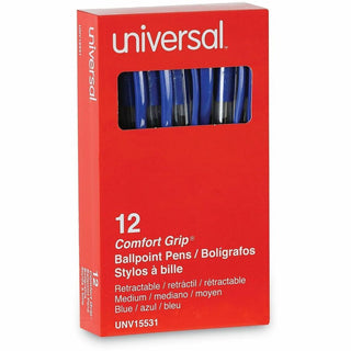 Comfort Grip Ballpoint Pen, Retractable, Medium 1 mm, Blue Ink, Clear/Blue Barrel, Dozen