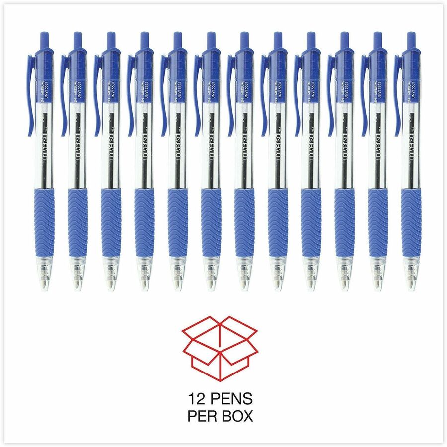 Comfort Grip Ballpoint Pen, Retractable, Medium 1 mm, Blue Ink, Clear/Blue Barrel, Dozen