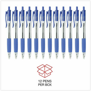 Comfort Grip Ballpoint Pen, Retractable, Medium 1 mm, Blue Ink, Clear/Blue Barrel, Dozen