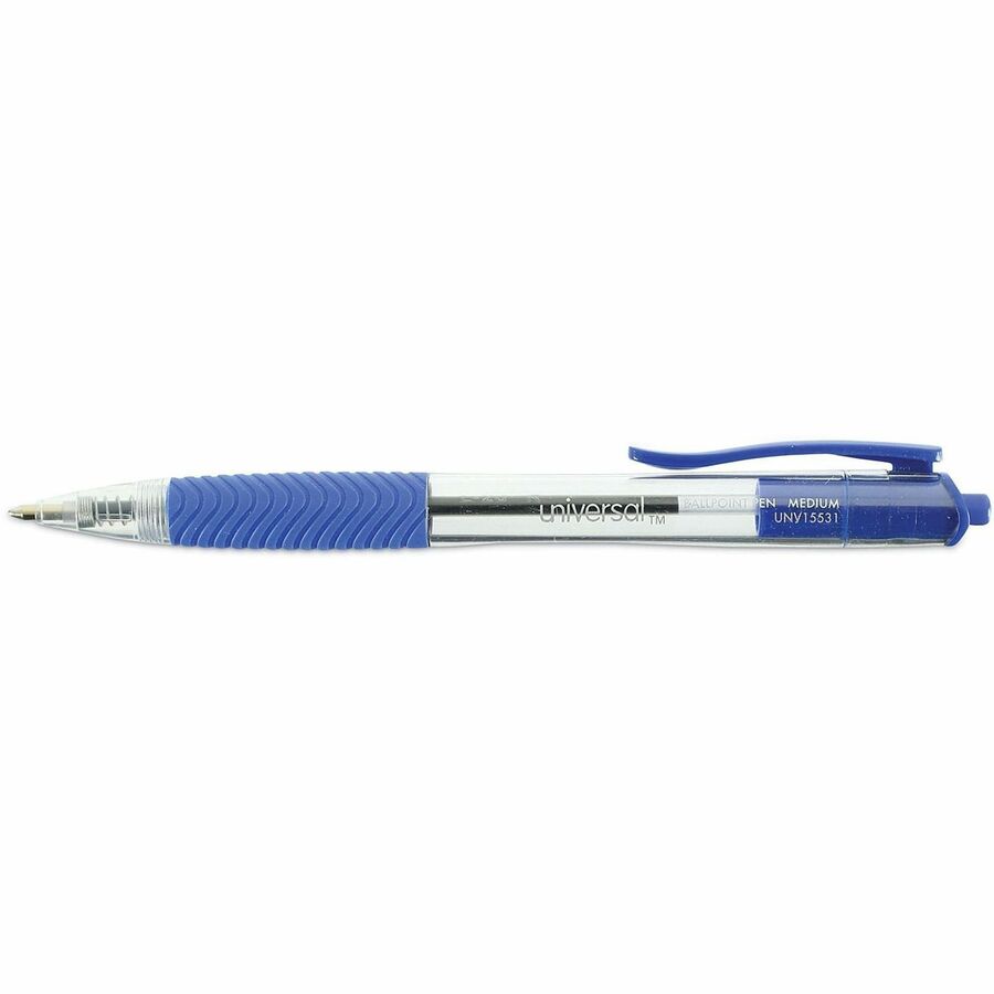 Comfort Grip Ballpoint Pen, Retractable, Medium 1 mm, Blue Ink, Clear/Blue Barrel, Dozen